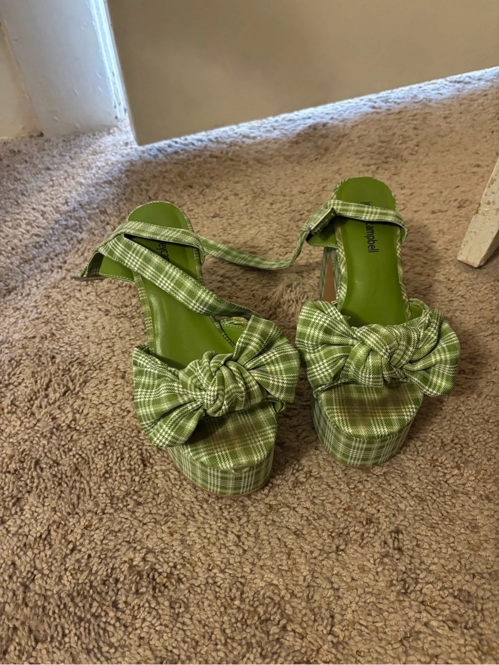 Jeffrey Campbell Green Plaid Platform Sandals